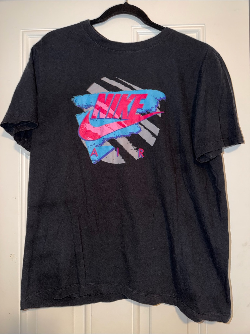 Nike Black Short-Sleeve Tee with Pink and Blue Air Logo size large